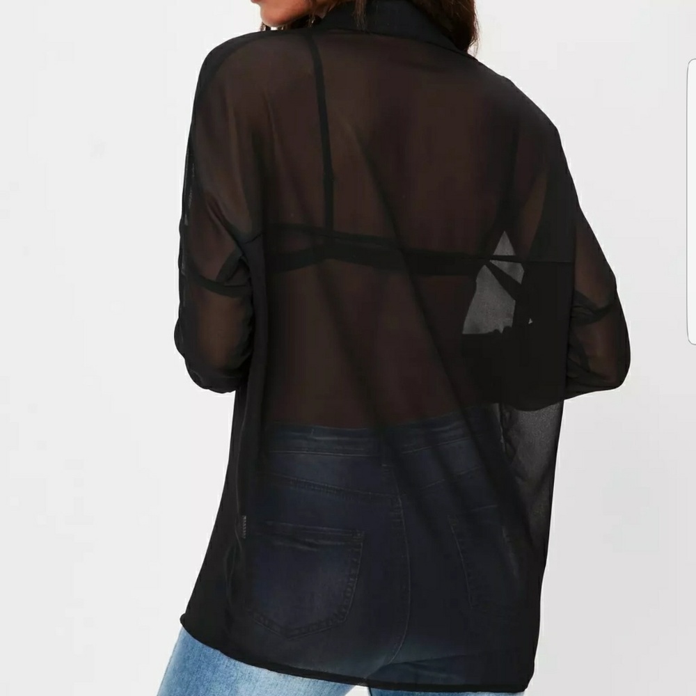 Black Sheer Chiffon Button Up Blouse - Picture 4 of 4